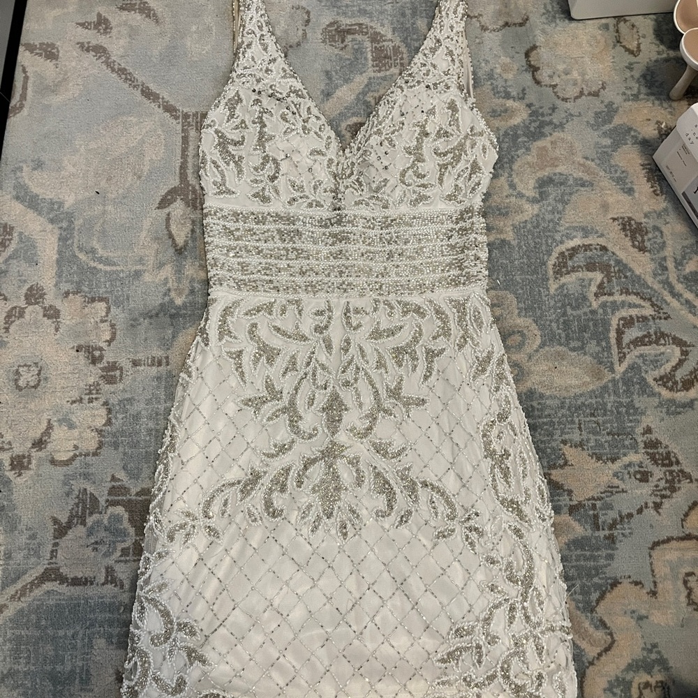 Elegant White and Silver Embellished Dress